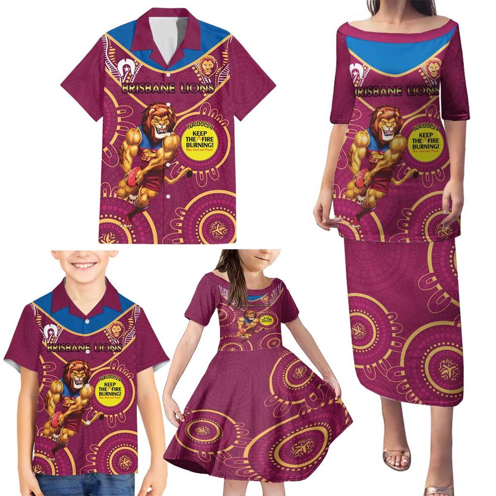 Custom AFL Brisbane Lions NAIDOC Week Family Matching Puletasi and Hawaiian Shirt Keep The Fire Burning Indigenous Art