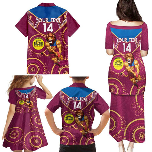 Custom AFL Brisbane Lions NAIDOC Week Family Matching Puletasi and Hawaiian Shirt Keep The Fire Burning Indigenous Art