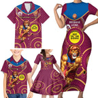 Custom AFL Brisbane Lions NAIDOC Week Family Matching Short Sleeve Bodycon Dress and Hawaiian Shirt Keep The Fire Burning Indigenous Art