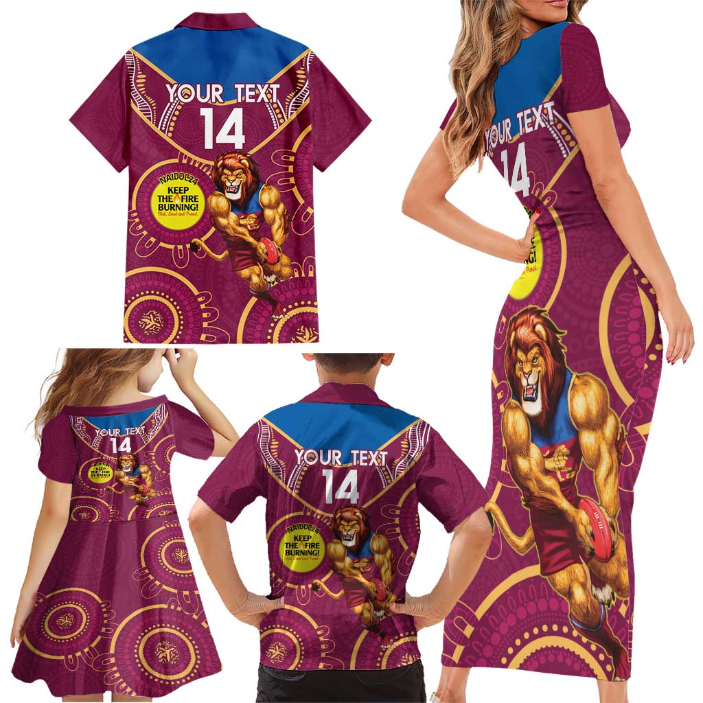 Custom AFL Brisbane Lions NAIDOC Week Family Matching Short Sleeve Bodycon Dress and Hawaiian Shirt Keep The Fire Burning Indigenous Art