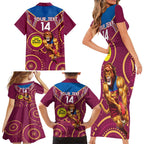 Custom AFL Brisbane Lions NAIDOC Week Family Matching Short Sleeve Bodycon Dress and Hawaiian Shirt Keep The Fire Burning Indigenous Art