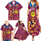 Custom AFL Brisbane Lions NAIDOC Week Family Matching Summer Maxi Dress and Hawaiian Shirt Keep The Fire Burning Indigenous Art