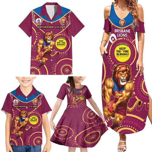 Custom AFL Brisbane Lions NAIDOC Week Family Matching Summer Maxi Dress and Hawaiian Shirt Keep The Fire Burning Indigenous Art