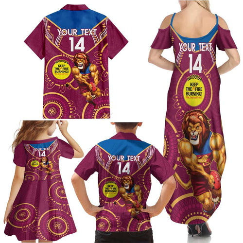 Custom AFL Brisbane Lions NAIDOC Week Family Matching Summer Maxi Dress and Hawaiian Shirt Keep The Fire Burning Indigenous Art
