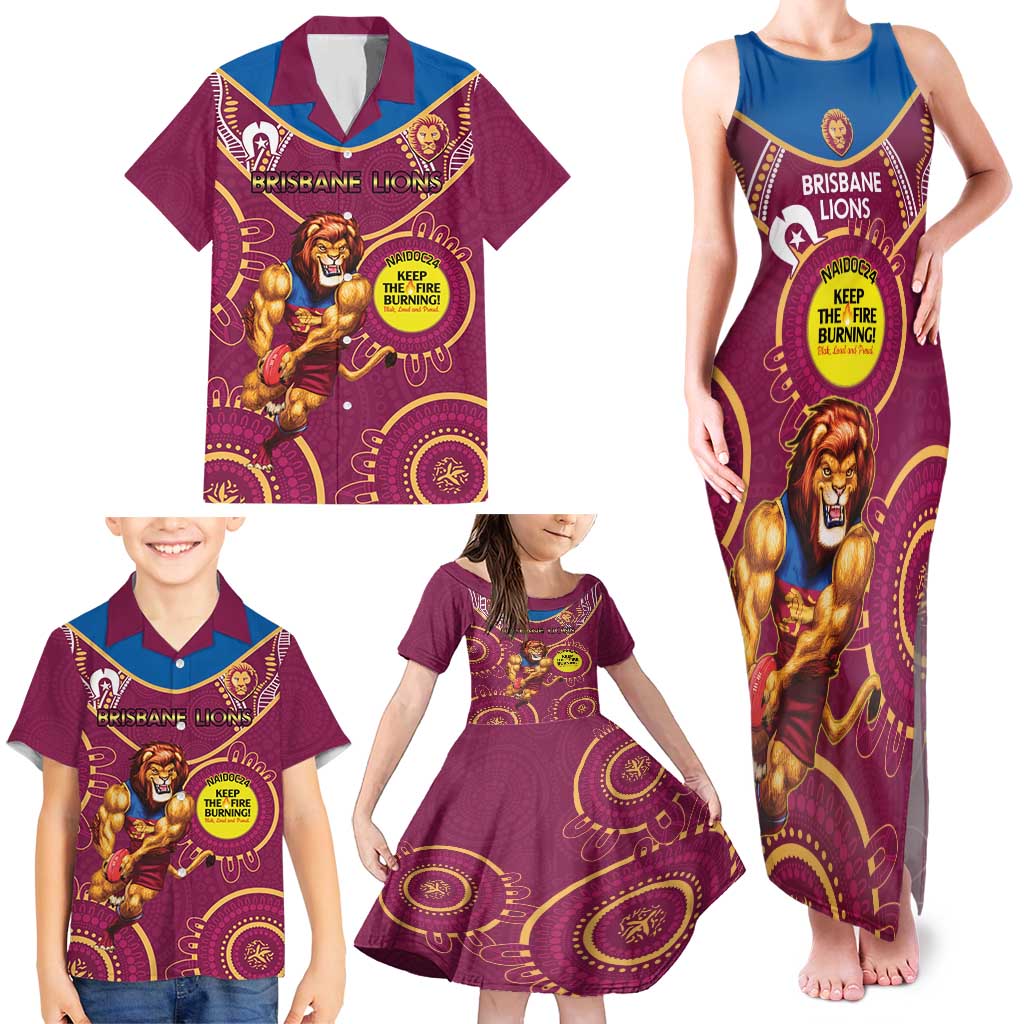 Custom AFL Brisbane Lions NAIDOC Week Family Matching Tank Maxi Dress and Hawaiian Shirt Keep The Fire Burning Indigenous Art