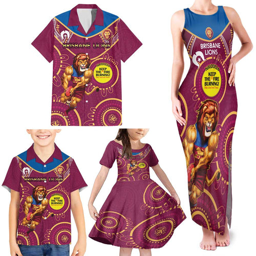Custom AFL Brisbane Lions NAIDOC Week Family Matching Tank Maxi Dress and Hawaiian Shirt Keep The Fire Burning Indigenous Art