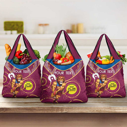 Custom AFL Brisbane Lions NAIDOC Week Grocery Bag Keep The Fire Burning Indigenous Art