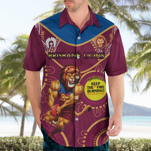 Custom AFL Brisbane Lions NAIDOC Week Hawaiian Shirt Keep The Fire Burning Indigenous Art