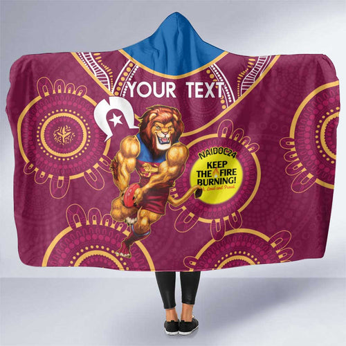 Custom AFL Brisbane Lions NAIDOC Week Hooded Blanket Keep The Fire Burning Indigenous Art