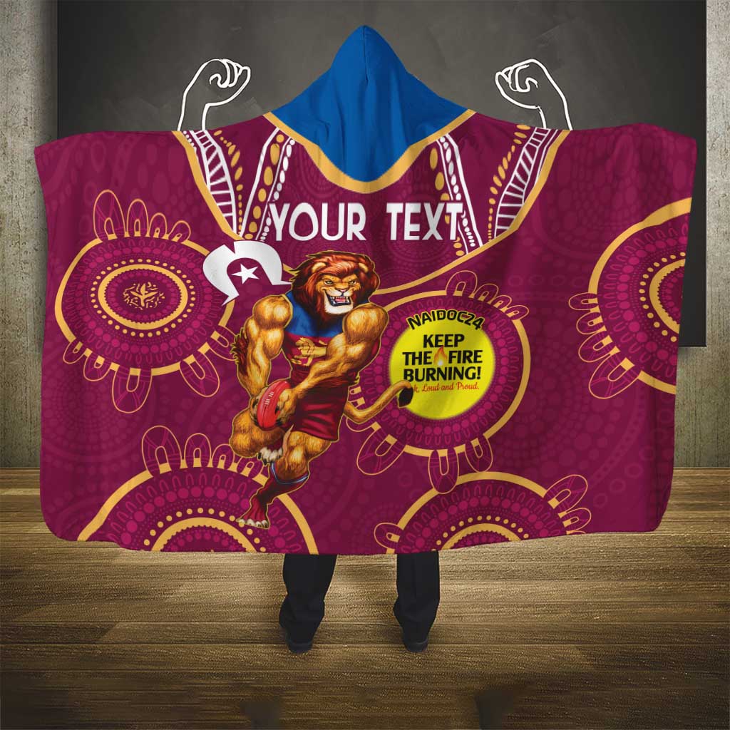 Custom AFL Brisbane Lions NAIDOC Week Hooded Blanket Keep The Fire Burning Indigenous Art