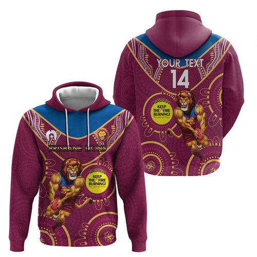 Custom AFL Brisbane Lions NAIDOC Week Hoodie Keep The Fire Burning Indigenous Art