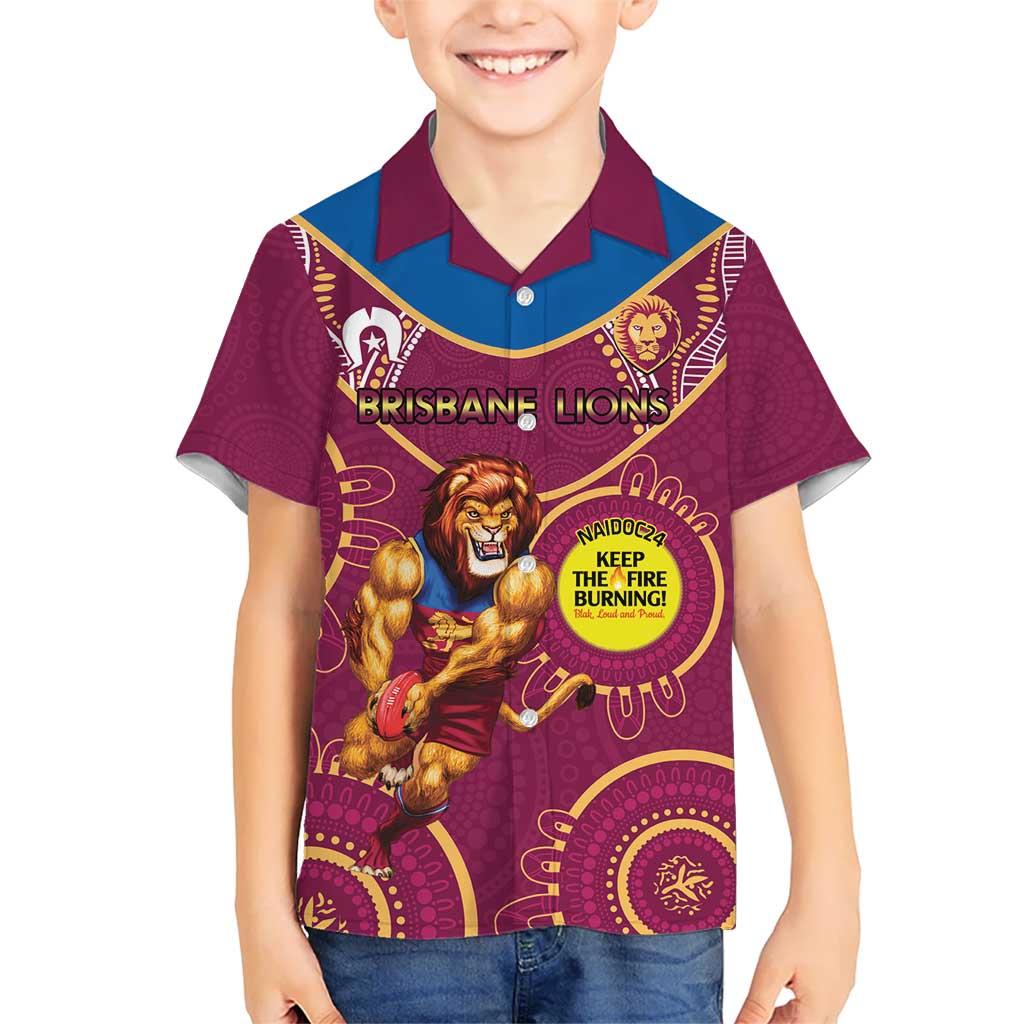 Custom AFL Brisbane Lions NAIDOC Week Kid Hawaiian Shirt Keep The Fire Burning Indigenous Art