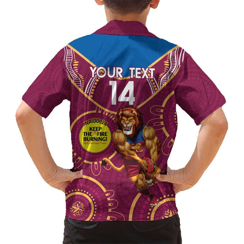 Custom AFL Brisbane Lions NAIDOC Week Kid Hawaiian Shirt Keep The Fire Burning Indigenous Art
