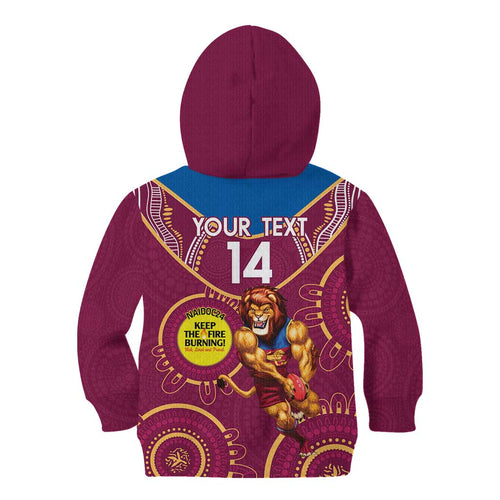 Custom AFL Brisbane Lions NAIDOC Week Kid Hoodie Keep The Fire Burning Indigenous Art