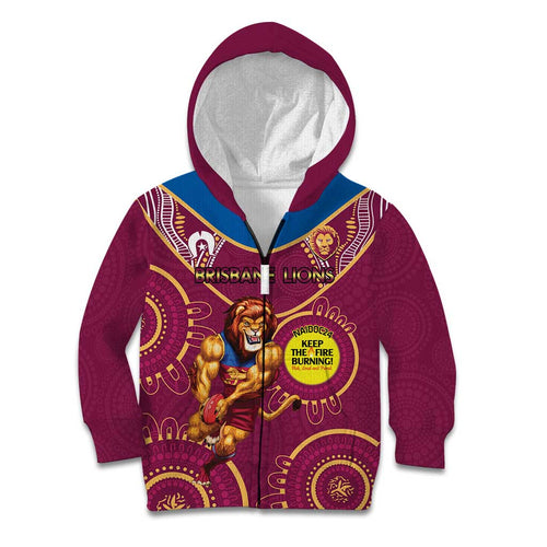Custom AFL Brisbane Lions NAIDOC Week Kid Hoodie Keep The Fire Burning Indigenous Art