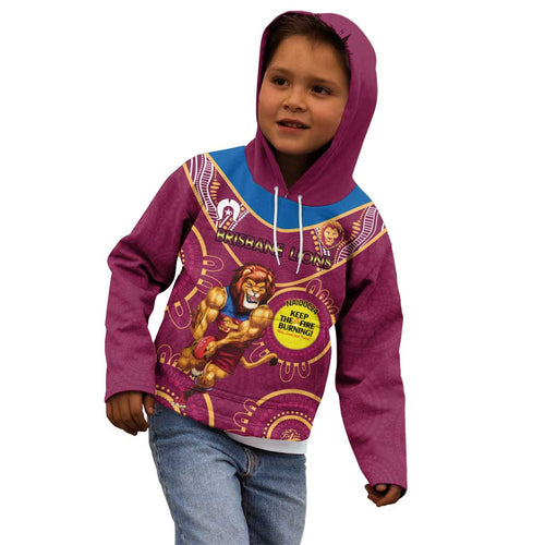 Custom AFL Brisbane Lions NAIDOC Week Kid Hoodie Keep The Fire Burning Indigenous Art