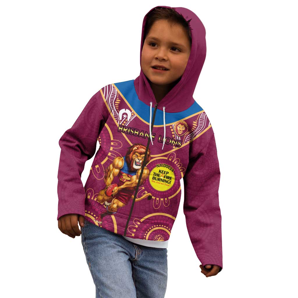 Custom AFL Brisbane Lions NAIDOC Week Kid Hoodie Keep The Fire Burning Indigenous Art