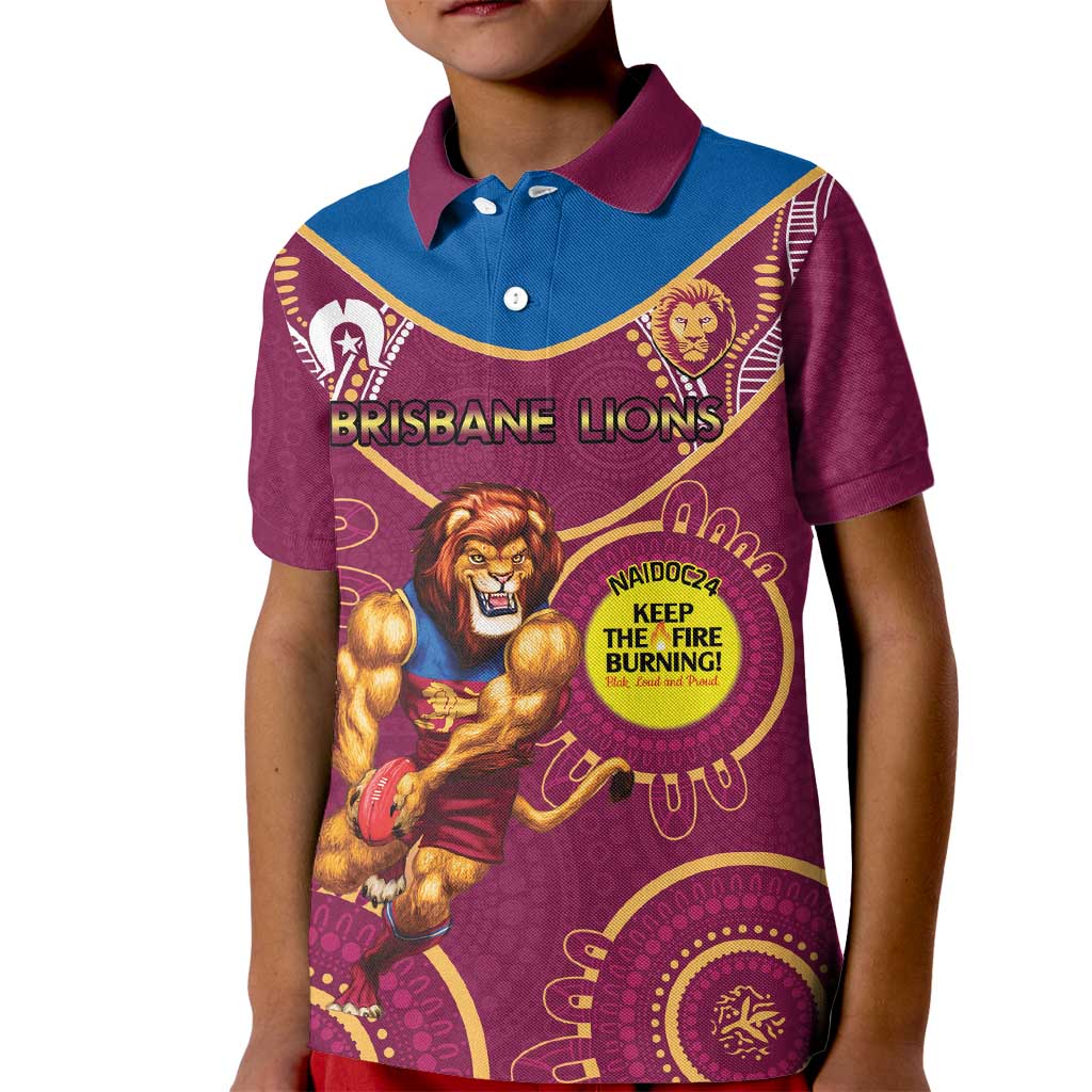 Custom AFL Brisbane Lions NAIDOC Week Kid Polo Shirt Keep The Fire Burning Indigenous Art