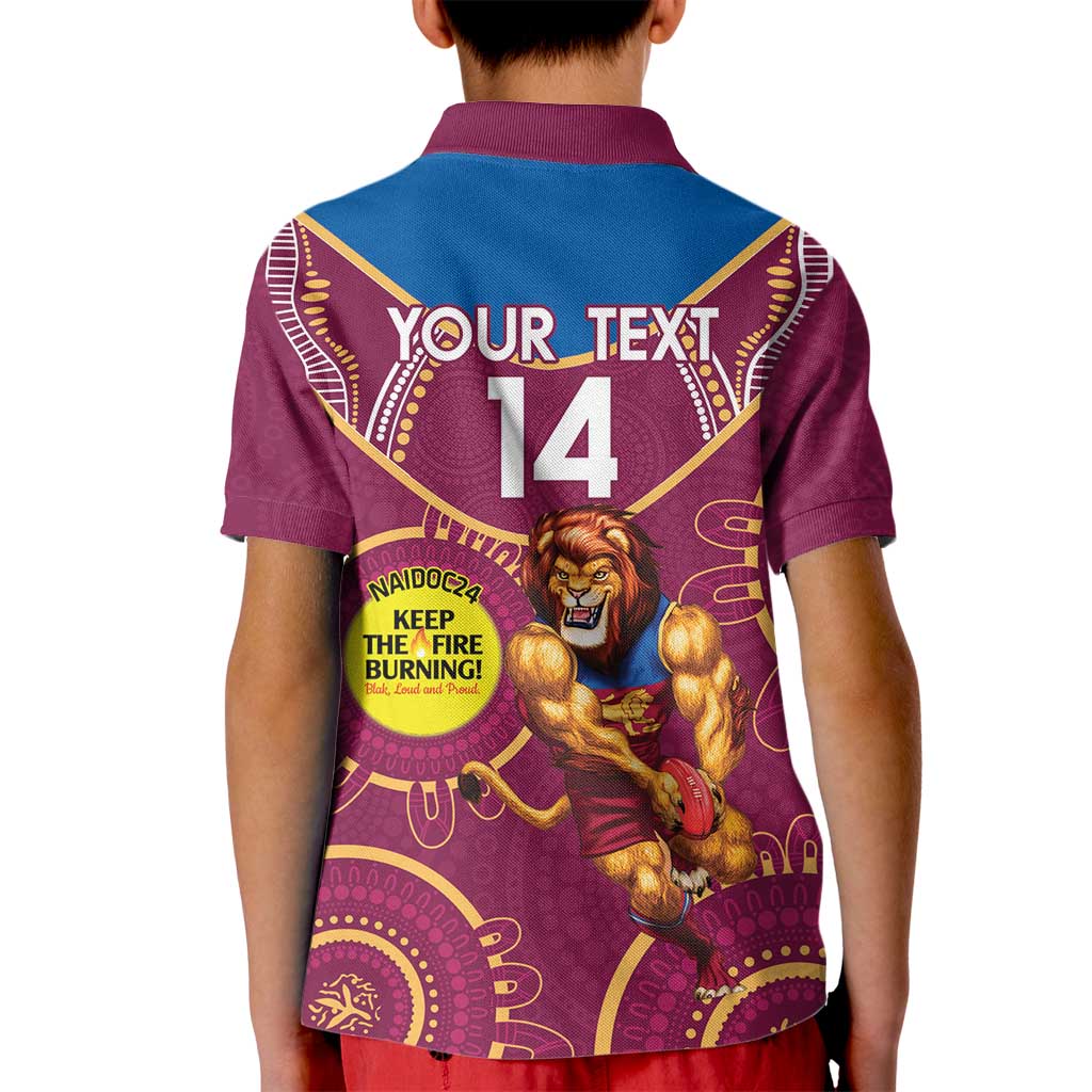 Custom AFL Brisbane Lions NAIDOC Week Kid Polo Shirt Keep The Fire Burning Indigenous Art