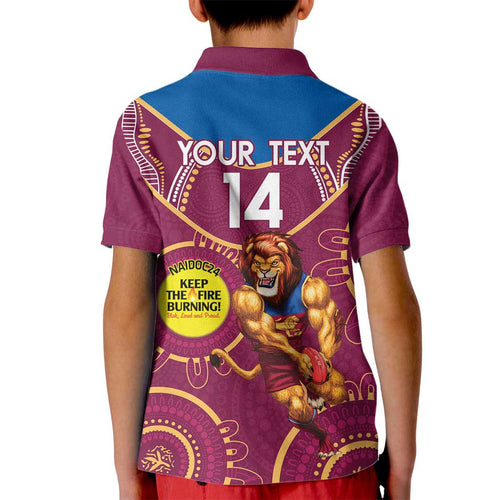 Custom AFL Brisbane Lions NAIDOC Week Kid Polo Shirt Keep The Fire Burning Indigenous Art