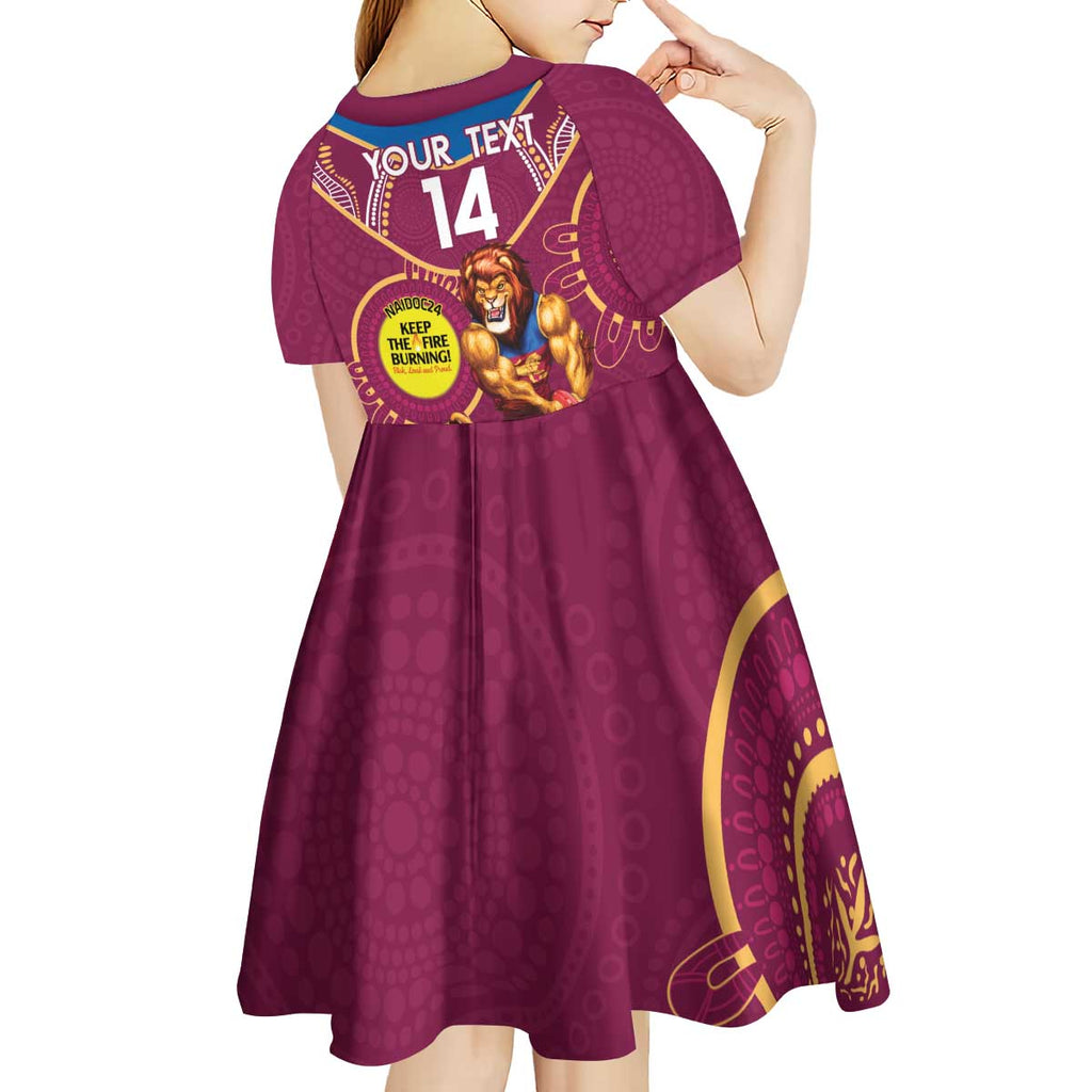 Custom AFL Brisbane Lions NAIDOC Week Kid Short Sleeve Dress Keep The Fire Burning Indigenous Art