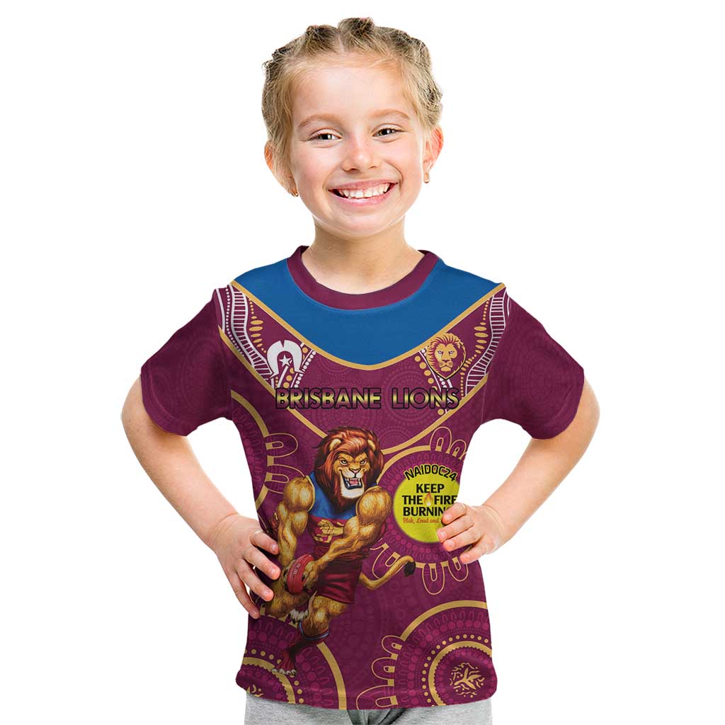 Custom AFL Brisbane Lions NAIDOC Week Kid T Shirt Keep The Fire Burning Indigenous Art