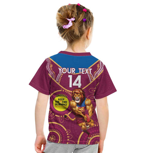 Custom AFL Brisbane Lions NAIDOC Week Kid T Shirt Keep The Fire Burning Indigenous Art