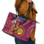 Custom AFL Brisbane Lions NAIDOC Week Leather Tote Bag Keep The Fire Burning Indigenous Art