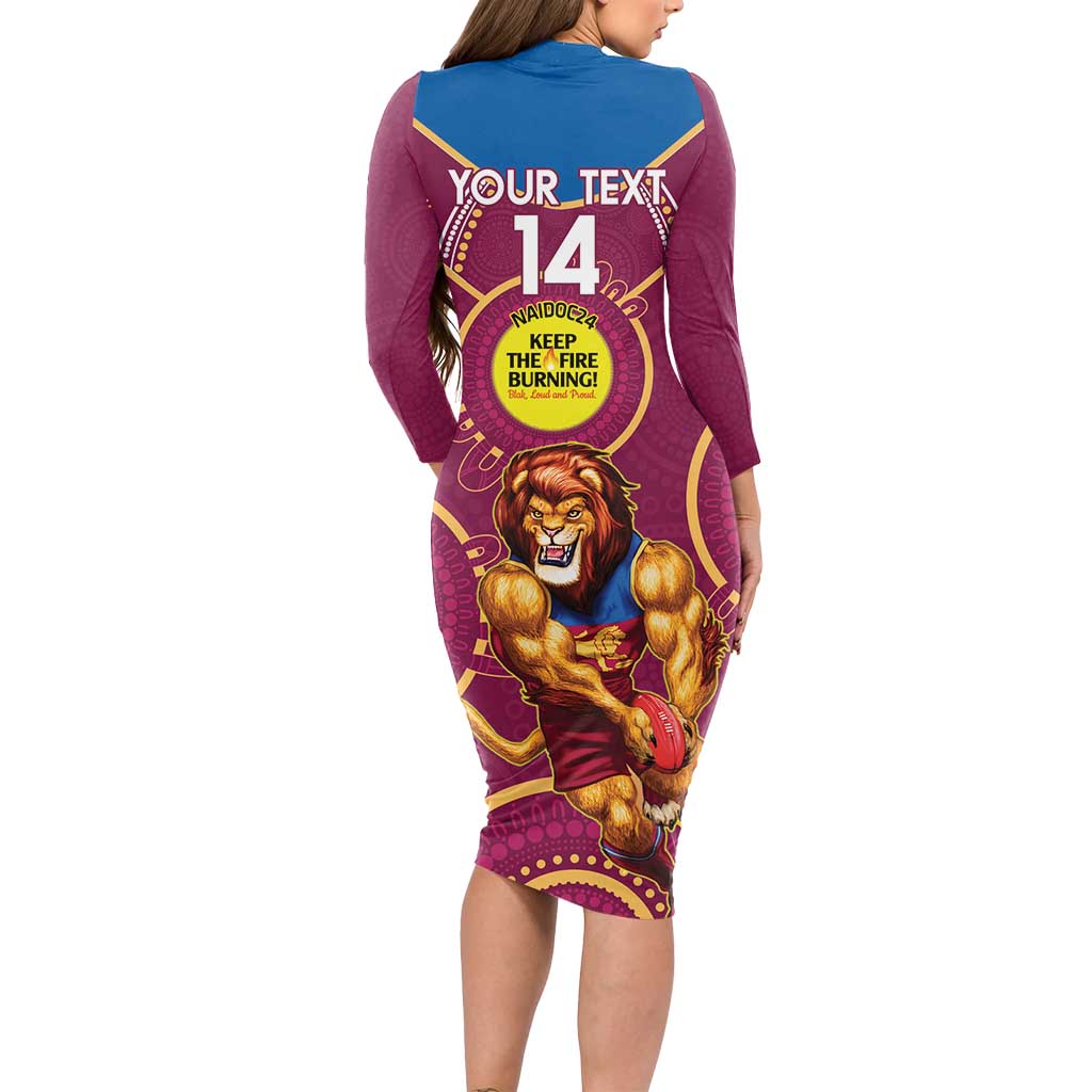 Custom AFL Brisbane Lions NAIDOC Week Long Sleeve Bodycon Dress Keep The Fire Burning Indigenous Art
