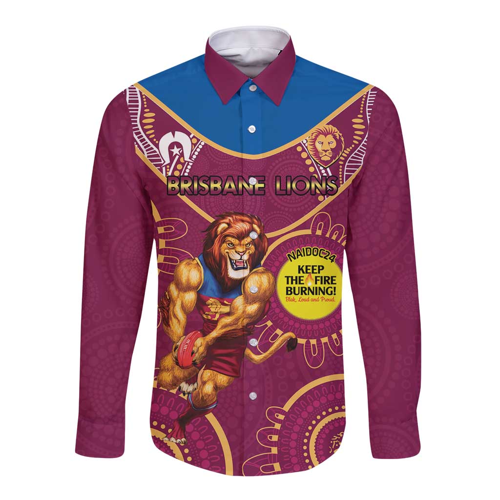 Custom AFL Brisbane Lions NAIDOC Week Long Sleeve Button Shirt Keep The Fire Burning Indigenous Art