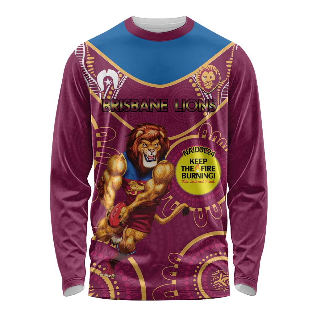 Custom AFL Brisbane Lions NAIDOC Week Long Sleeve Shirt Keep The Fire Burning Indigenous Art