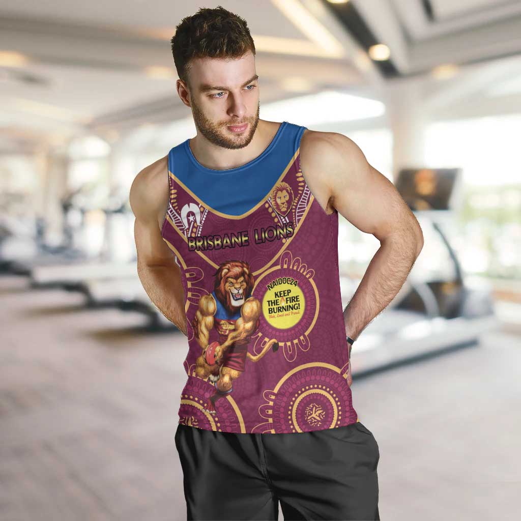 Custom AFL Brisbane Lions NAIDOC Week Men Tank Top Keep The Fire Burning Indigenous Art