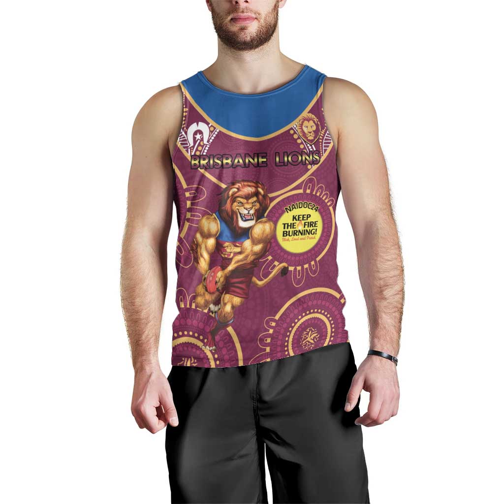 Custom AFL Brisbane Lions NAIDOC Week Men Tank Top Keep The Fire Burning Indigenous Art