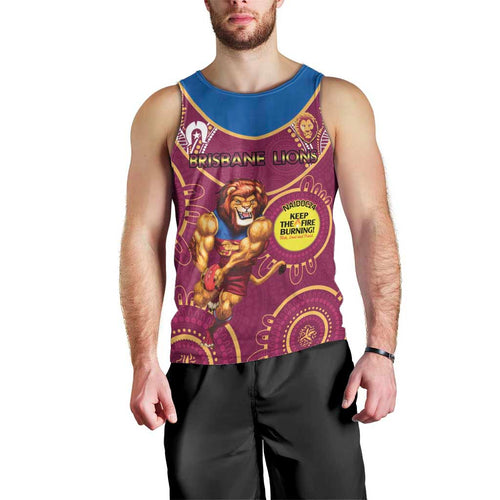 Custom AFL Brisbane Lions NAIDOC Week Men Tank Top Keep The Fire Burning Indigenous Art
