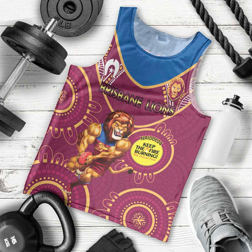 Custom AFL Brisbane Lions NAIDOC Week Men Tank Top Keep The Fire Burning Indigenous Art