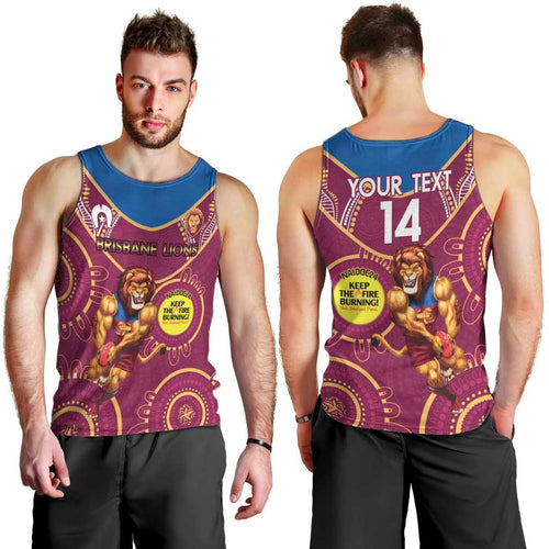 Custom AFL Brisbane Lions NAIDOC Week Men Tank Top Keep The Fire Burning Indigenous Art