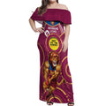 Custom AFL Brisbane Lions NAIDOC Week Off Shoulder Maxi Dress Keep The Fire Burning Indigenous Art