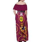 Custom AFL Brisbane Lions NAIDOC Week Off Shoulder Maxi Dress Keep The Fire Burning Indigenous Art