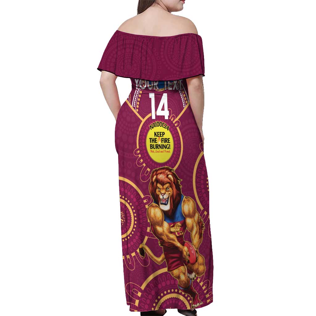 Custom AFL Brisbane Lions NAIDOC Week Off Shoulder Maxi Dress Keep The Fire Burning Indigenous Art