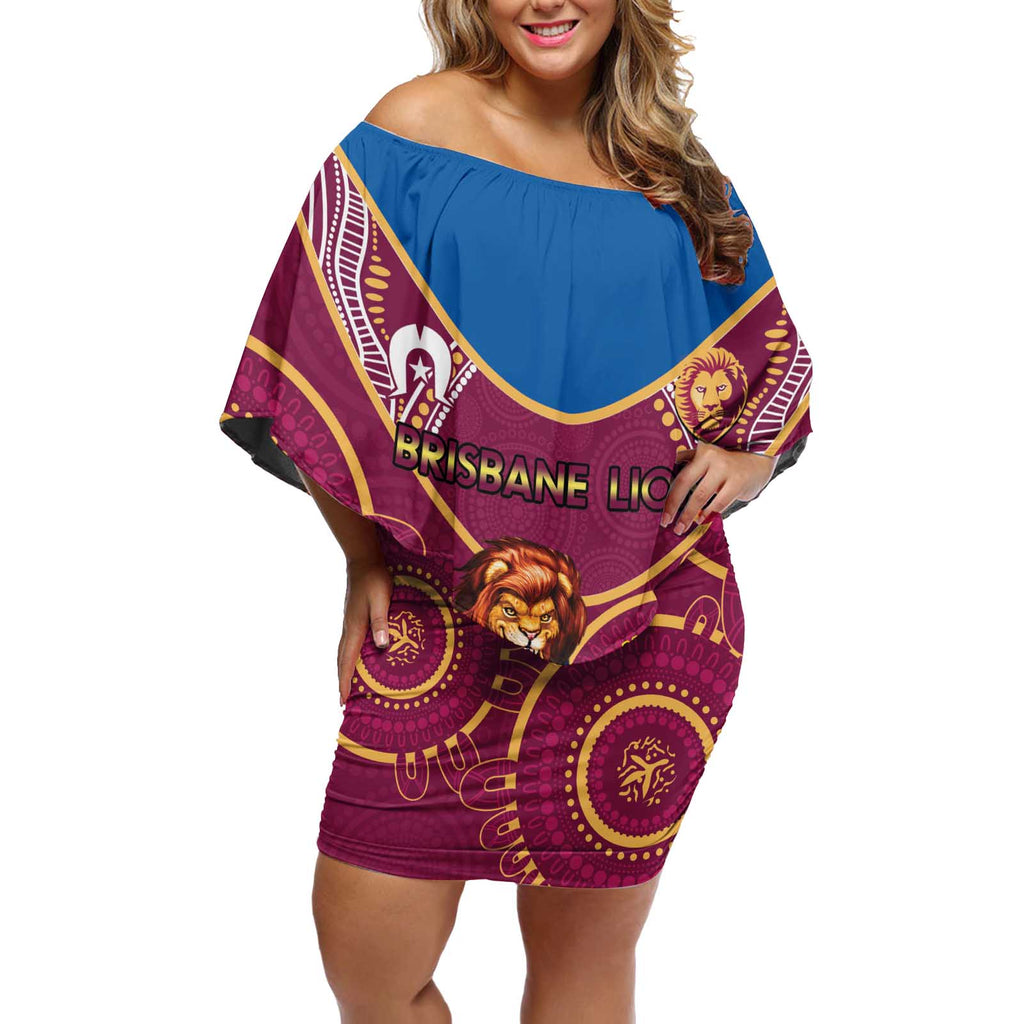 Custom AFL Brisbane Lions NAIDOC Week Off Shoulder Short Dress Keep The Fire Burning Indigenous Art