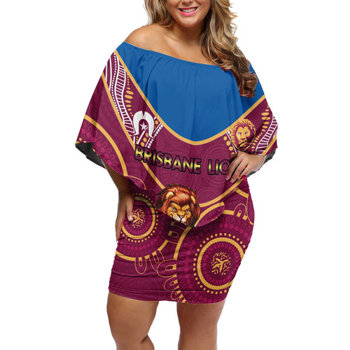 Custom AFL Brisbane Lions NAIDOC Week Off Shoulder Short Dress Keep The Fire Burning Indigenous Art
