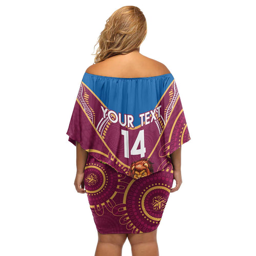 Custom AFL Brisbane Lions NAIDOC Week Off Shoulder Short Dress Keep The Fire Burning Indigenous Art