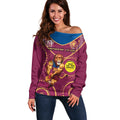 Custom AFL Brisbane Lions NAIDOC Week Off Shoulder Sweater Keep The Fire Burning Indigenous Art