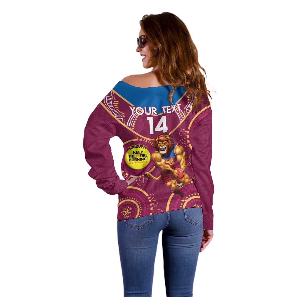 Custom AFL Brisbane Lions NAIDOC Week Off Shoulder Sweater Keep The Fire Burning Indigenous Art