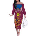 Custom AFL Brisbane Lions NAIDOC Week Off The Shoulder Long Sleeve Dress Keep The Fire Burning Indigenous Art