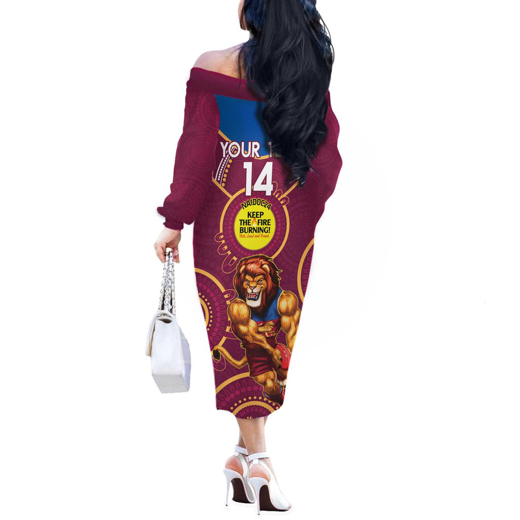 Custom AFL Brisbane Lions NAIDOC Week Off The Shoulder Long Sleeve Dress Keep The Fire Burning Indigenous Art