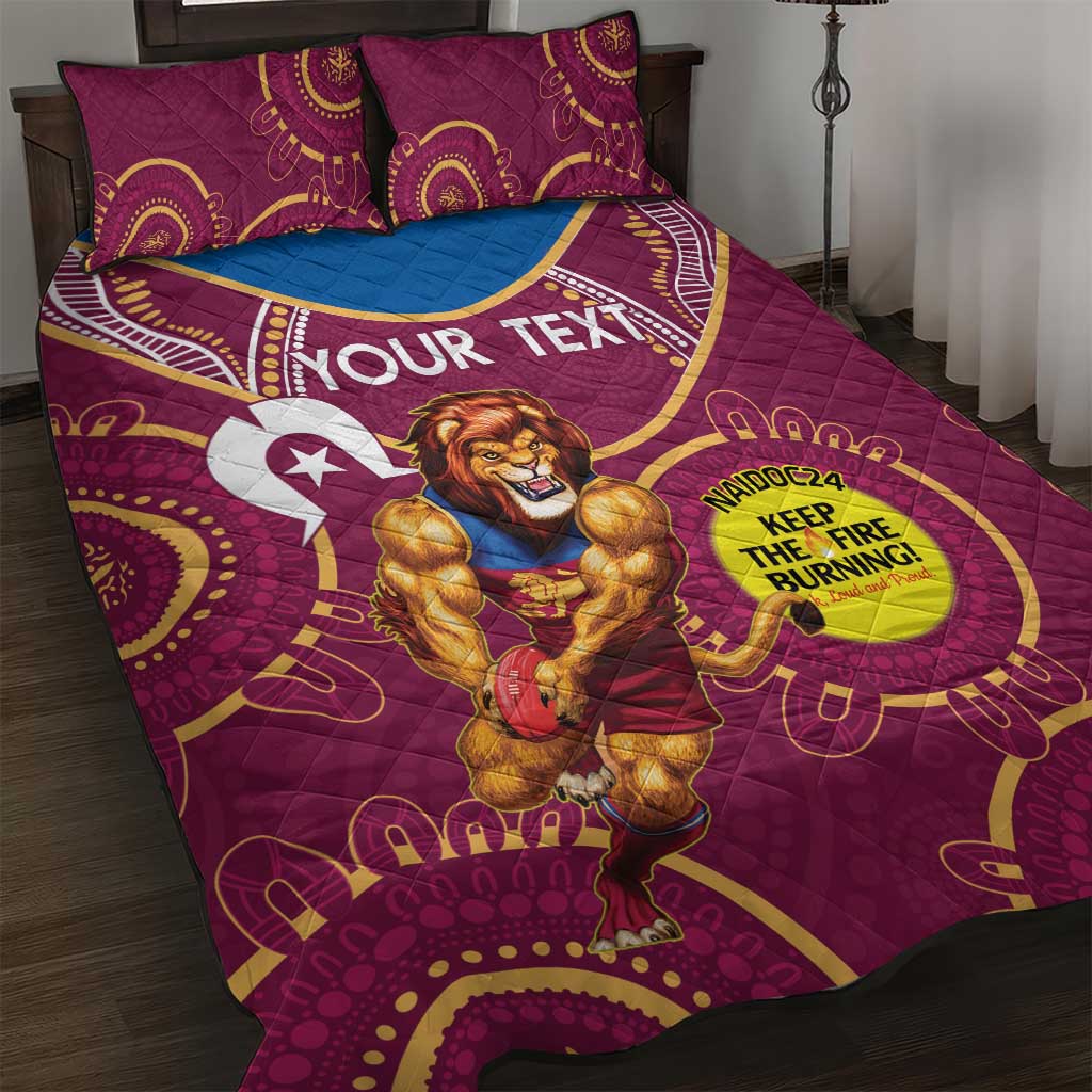 Custom AFL Brisbane Lions NAIDOC Week Quilt Bed Set Keep The Fire Burning Indigenous Art