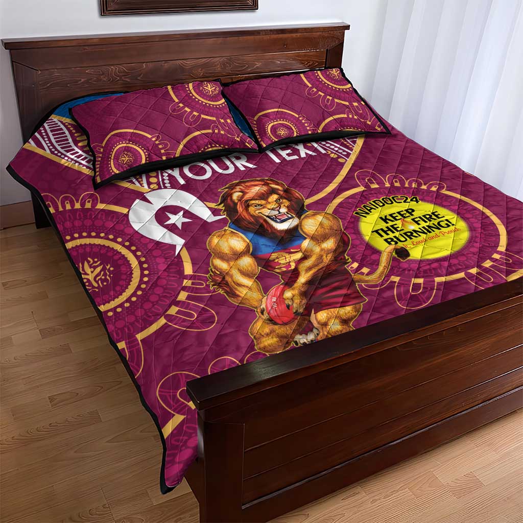 Custom AFL Brisbane Lions NAIDOC Week Quilt Bed Set Keep The Fire Burning Indigenous Art