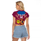 Custom AFL Brisbane Lions NAIDOC Week Raglan Cropped T Shirt Keep The Fire Burning Indigenous Art