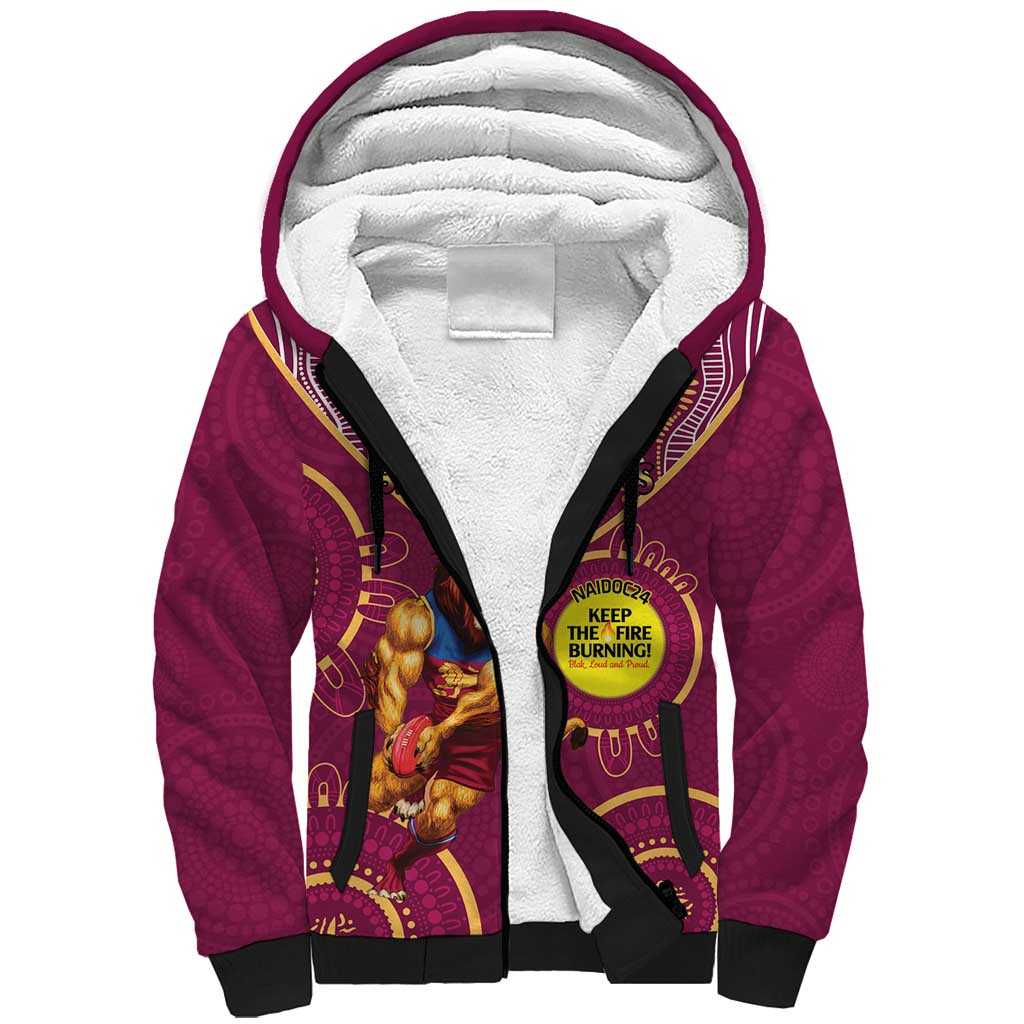 Custom AFL Brisbane Lions NAIDOC Week Sherpa Hoodie Keep The Fire Burning Indigenous Art